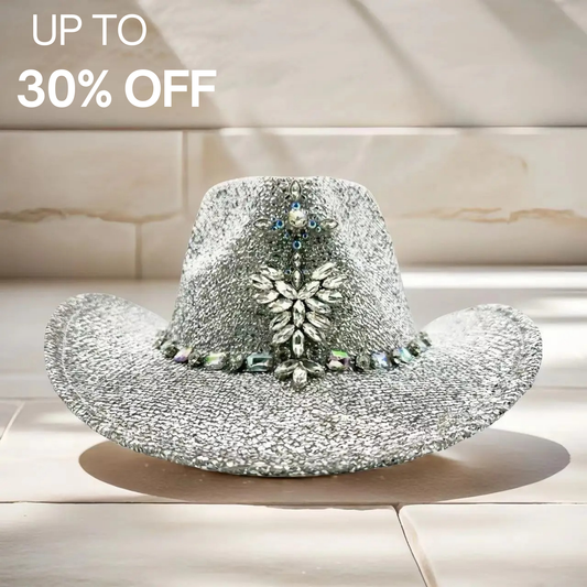 Western Silver Disco Cowboy Hat Rhinestone for Cowgirl, Festival Accessories