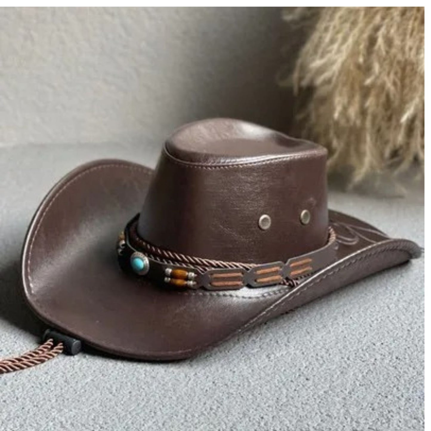 Faux Leather Western Cowboy Hats For Women Men Vintage Gentleman