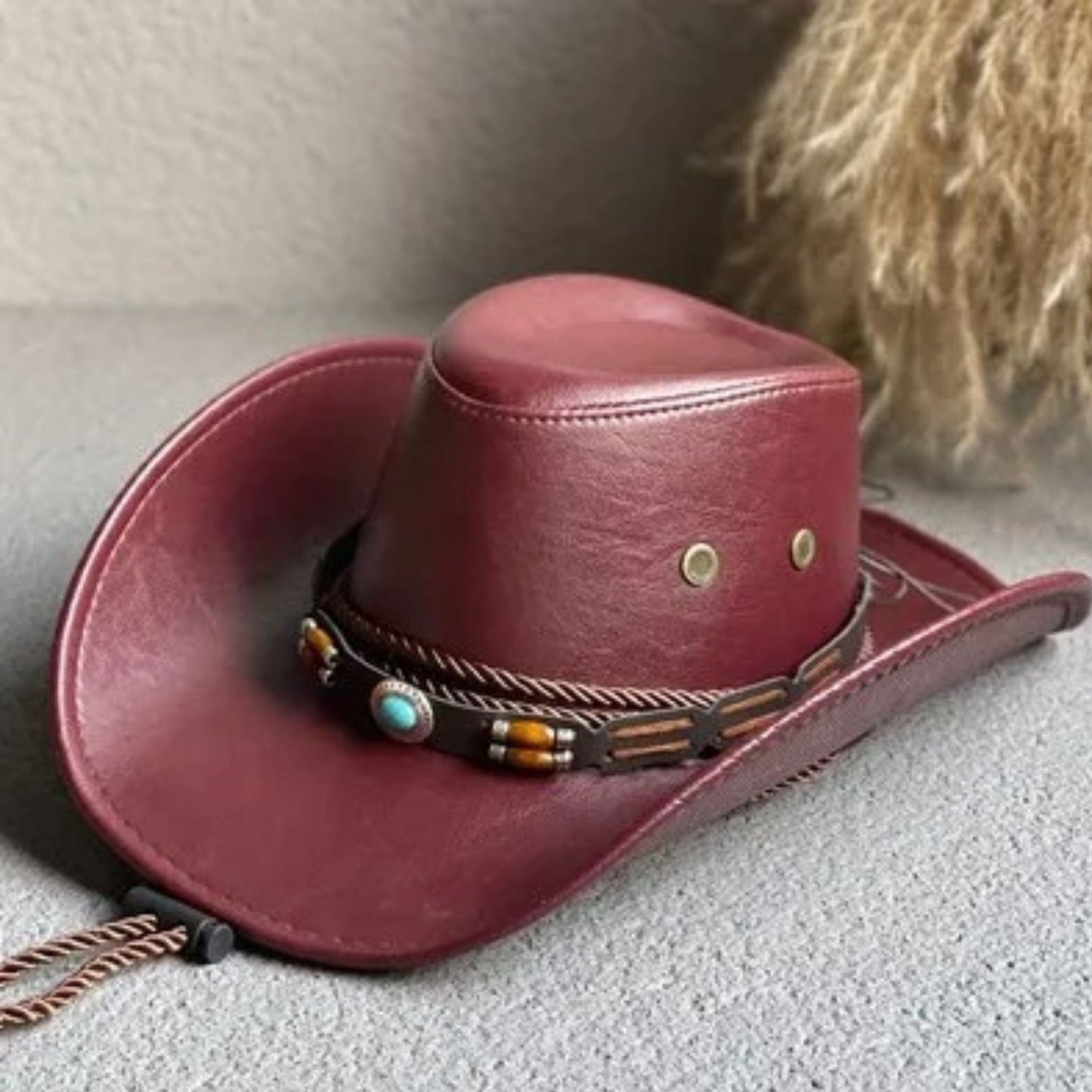 Faux Leather Western Cowboy Hats For Women Men Vintage Gentleman