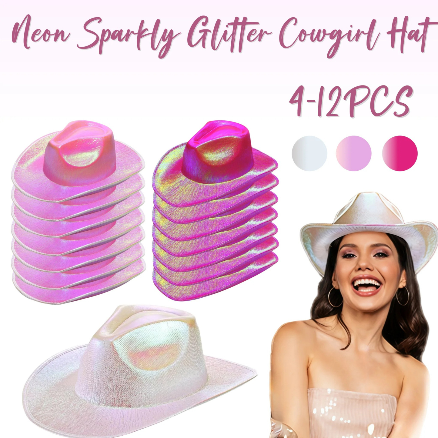 4–12 Pack Neon Glitter Space Cowgirl Hats – Bridal & Bachelorette Party
