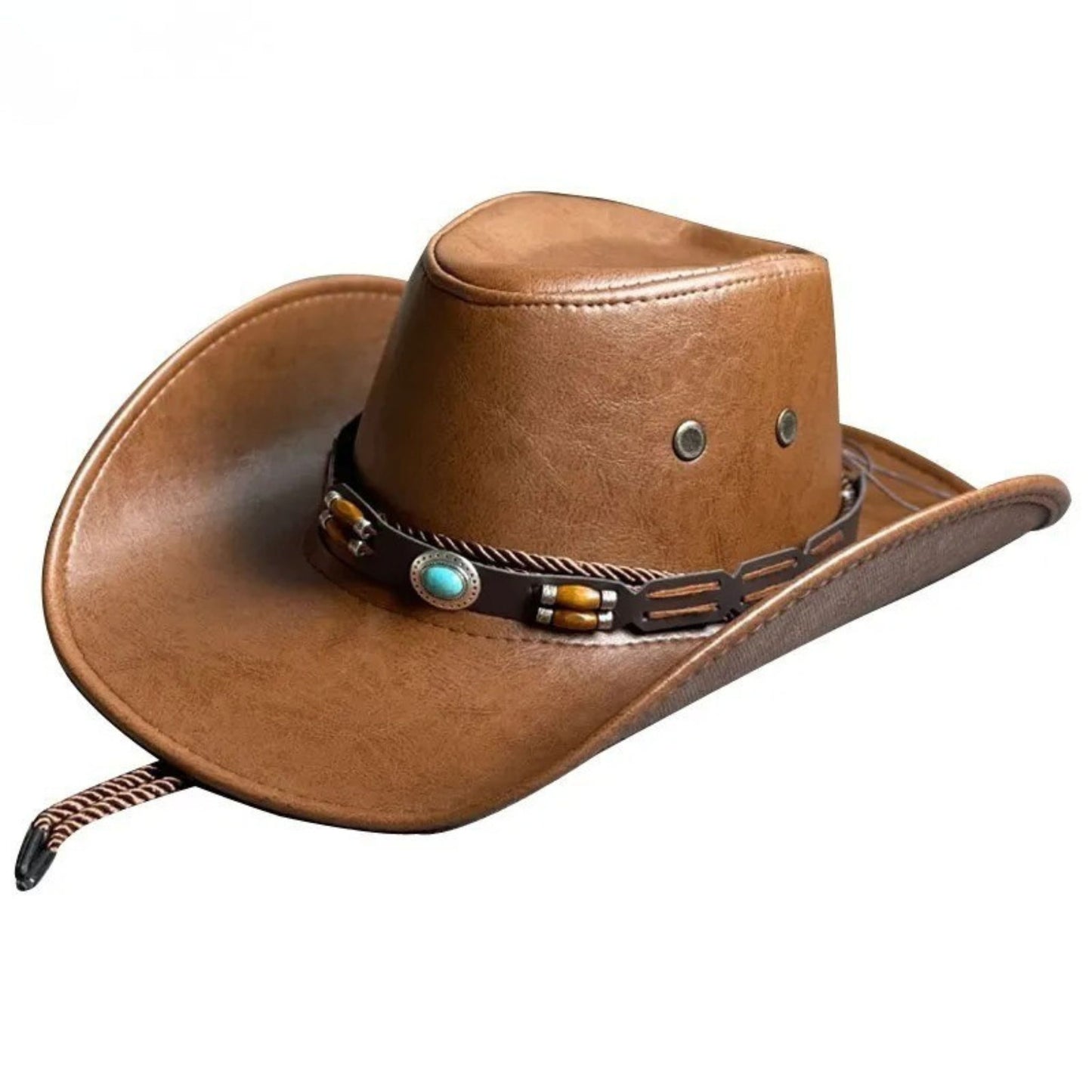 Faux Leather Western Cowboy Hats For Women Men Vintage Gentleman
