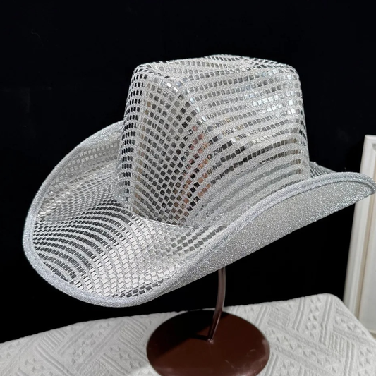 Adult Silver Disco Cowboy Hat - Way To Celebrate One Size Fits All Halloween Party & Dance Costume Prop