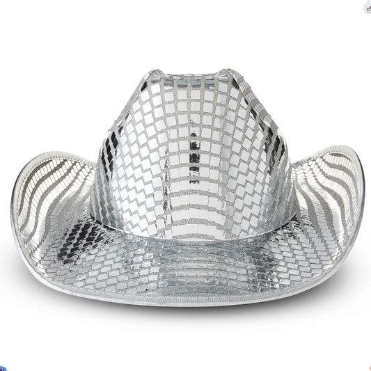 Adult Silver Disco Cowboy Hat – One Size Fits All Party Costume, Halloween & Dance Prop