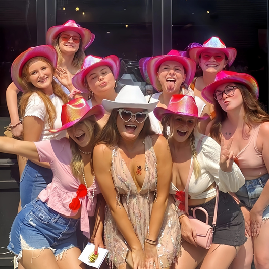4–12 Pack Neon Glitter Space Cowgirl Hats – Holographic Cowboy Hats for Women, Bridal Shower & Bachelorette Party