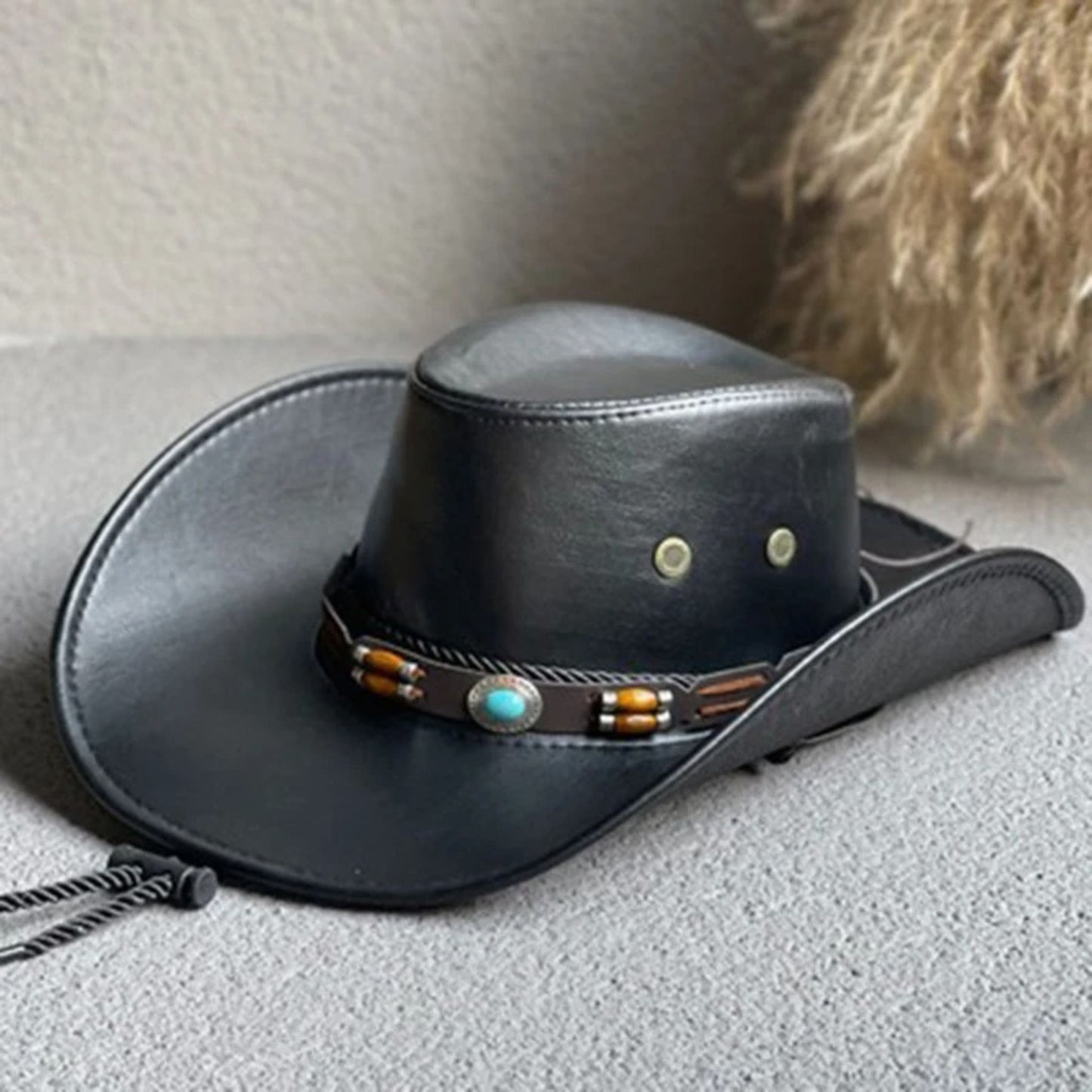 Faux Leather Western Cowboy Hats For Women Men Vintage Gentleman