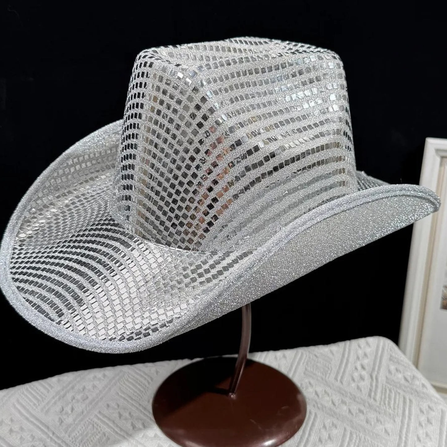 Adult Silver Disco Cowboy Hat -Party & Dance Costume Prop