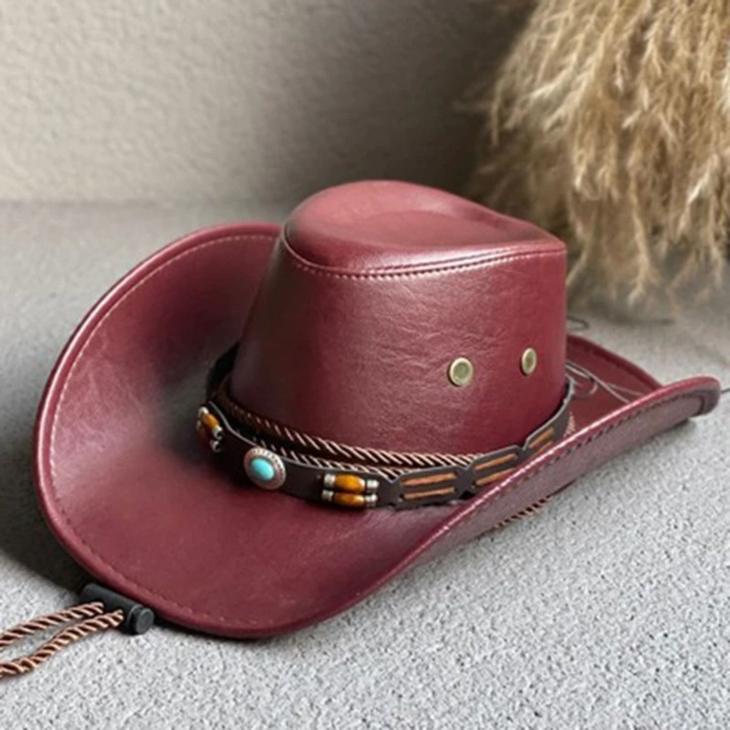 Faux Leather Western Cowboy Hats For Women Men Vintage Gentleman