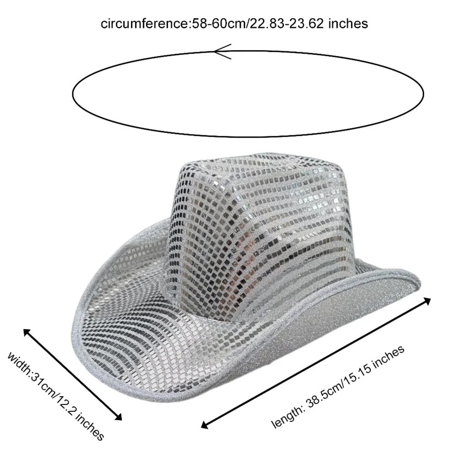 Adult Silver Disco Cowboy Hat -Party & Dance Costume Prop