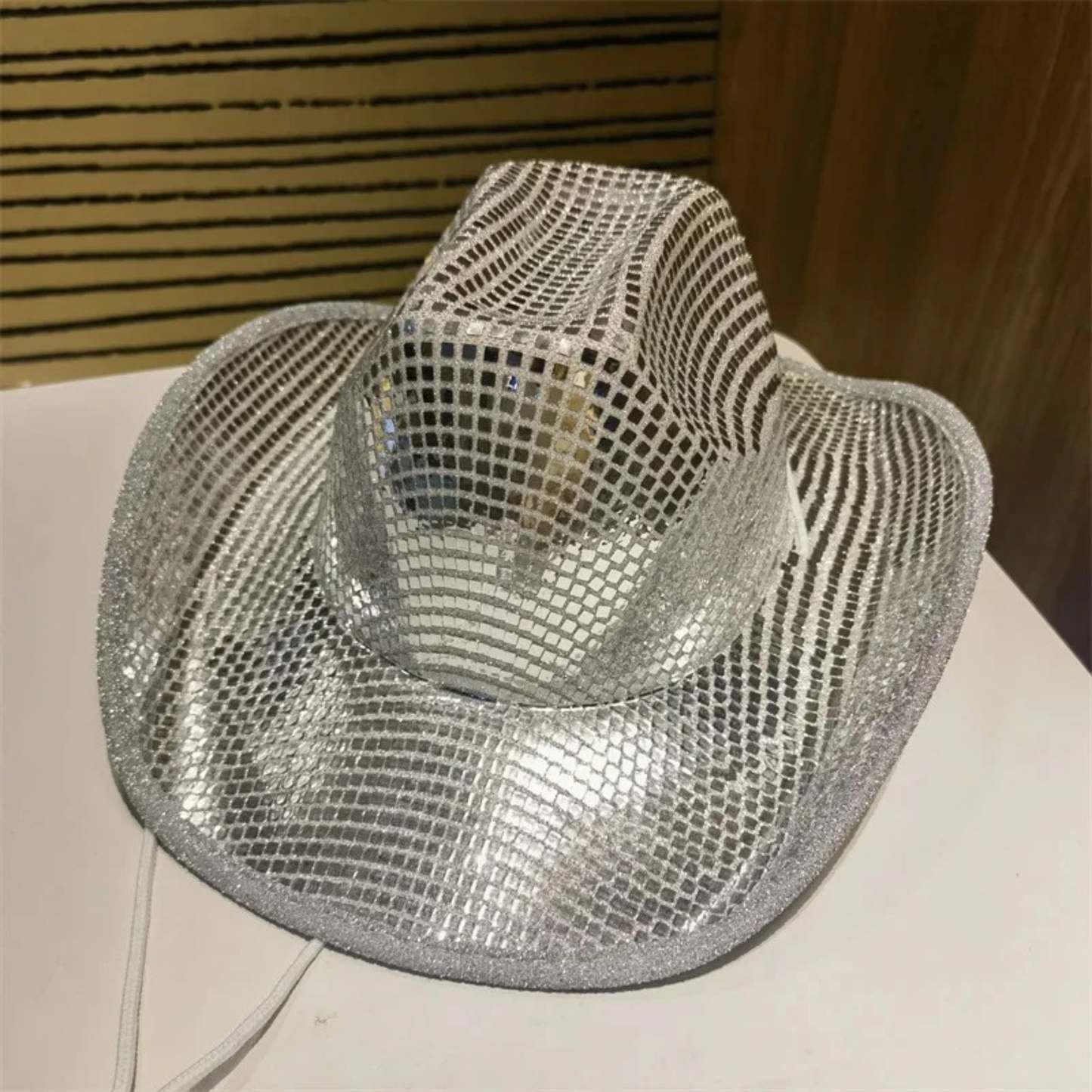 Disco ball Cowboy Hat Sunglasses  Decoration Wedding Bride, Mirror Disco Cap
