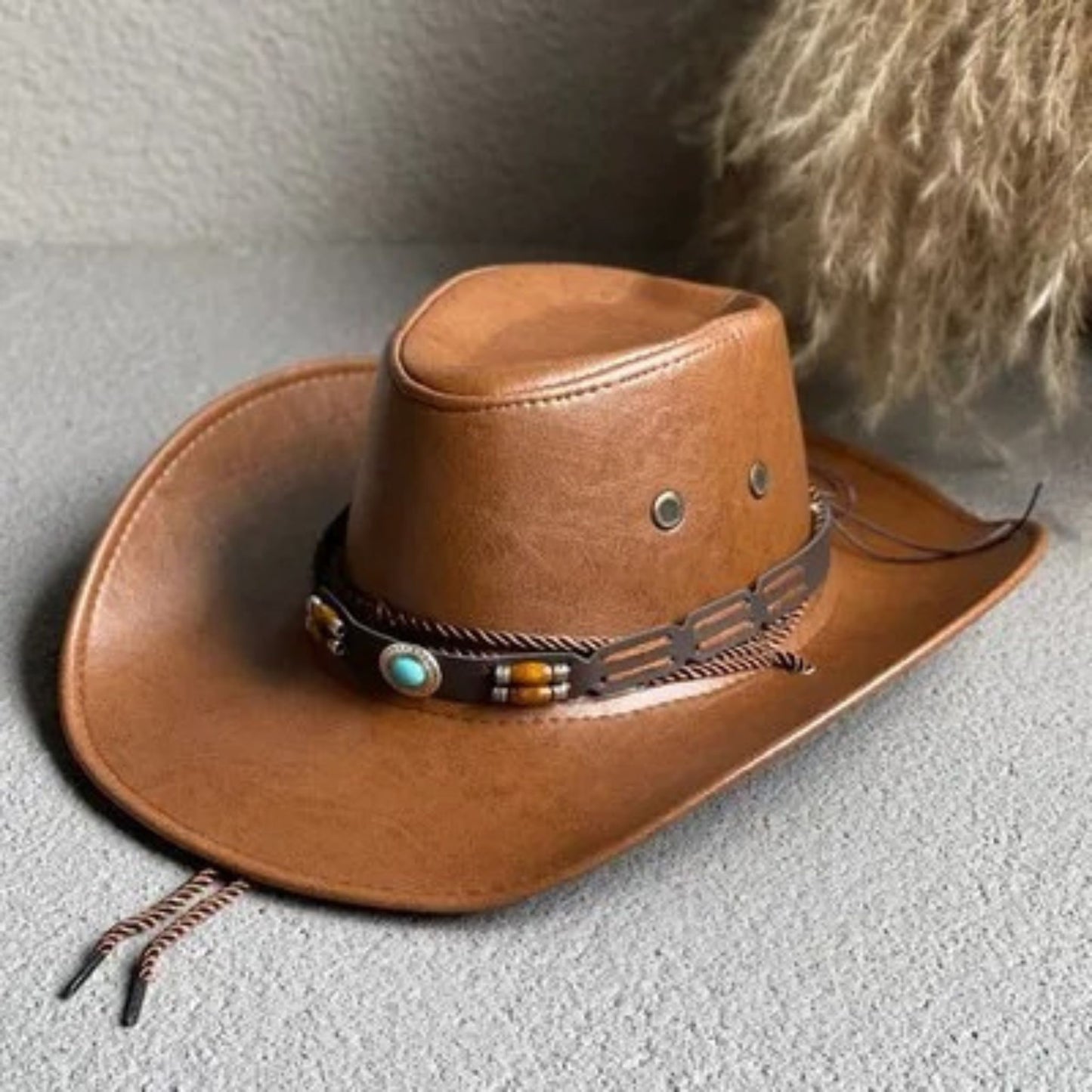 Faux Leather Western Cowboy Hats For Women Men Vintage Gentleman