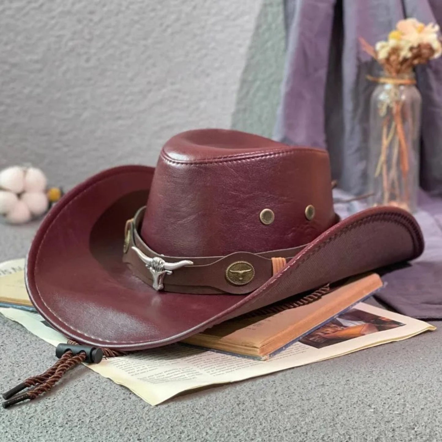 Faux Leather Western Cowboy Hats For Women Men Vintage Gentleman