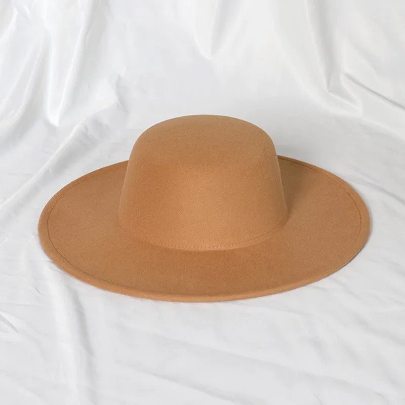 oversized edge flat top hat retro French felt hat for Men, women