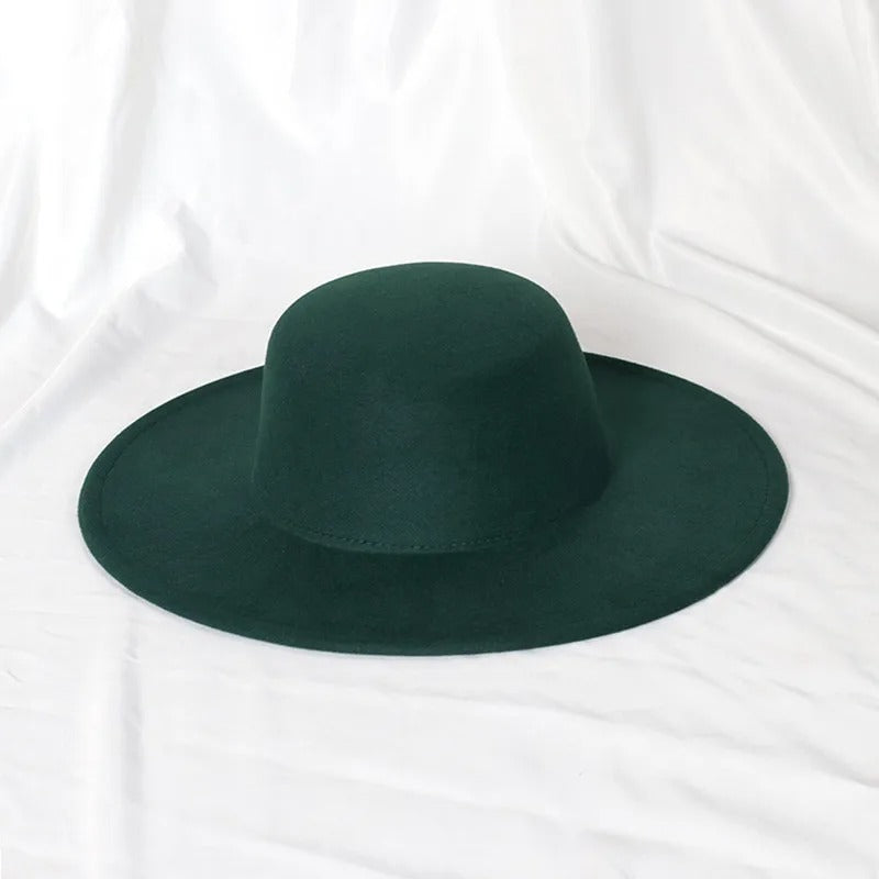 oversized edge flat top hat retro French felt hat for Men, women