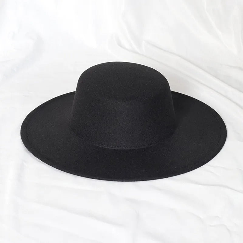 oversized edge flat top hat retro French felt hat for Men, women