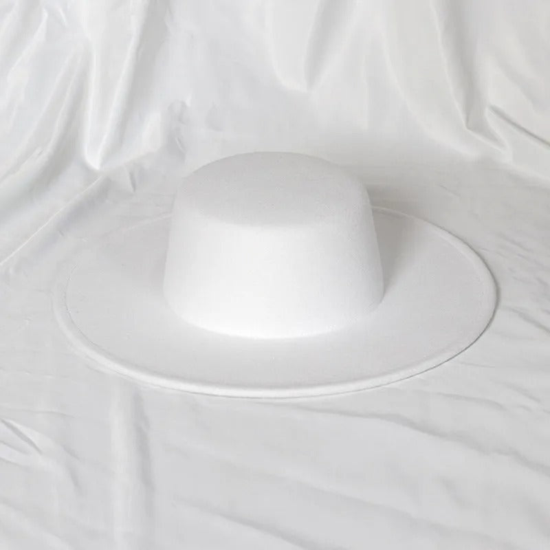 oversized edge flat top hat retro French felt hat for Men, women