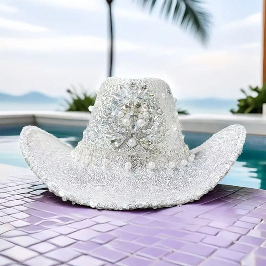 Silver Sombrero Cowboy Hat Rhinestone for Cowboy Party, Cowgirl Party Decorations