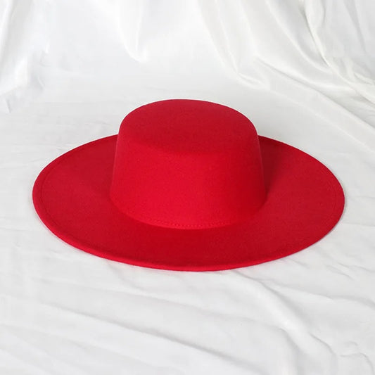 oversized edge flat top hat retro French felt hat for Men, women