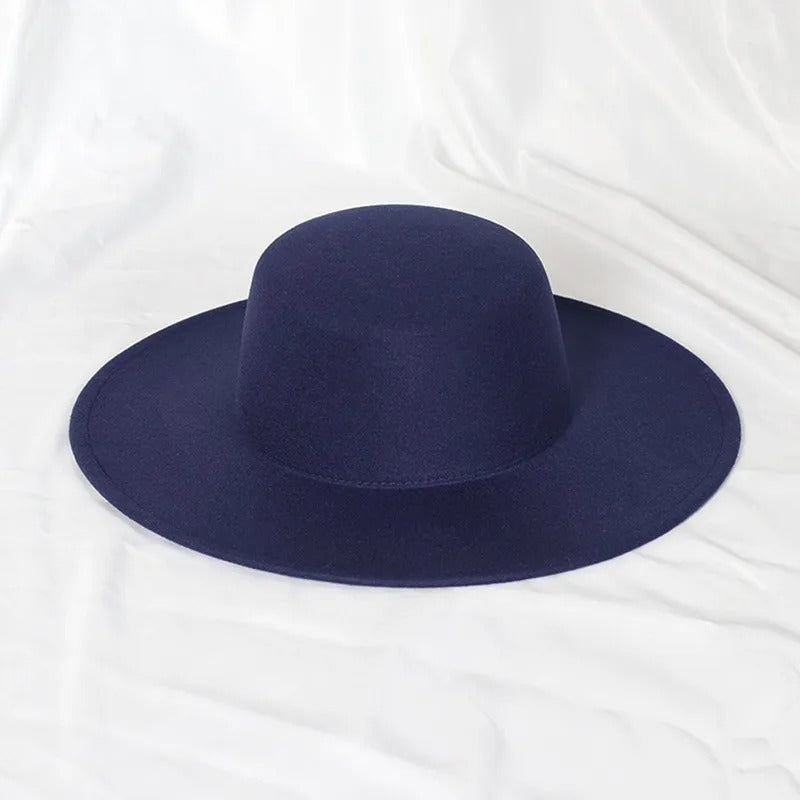 oversized edge flat top hat retro French felt hat for Men, women