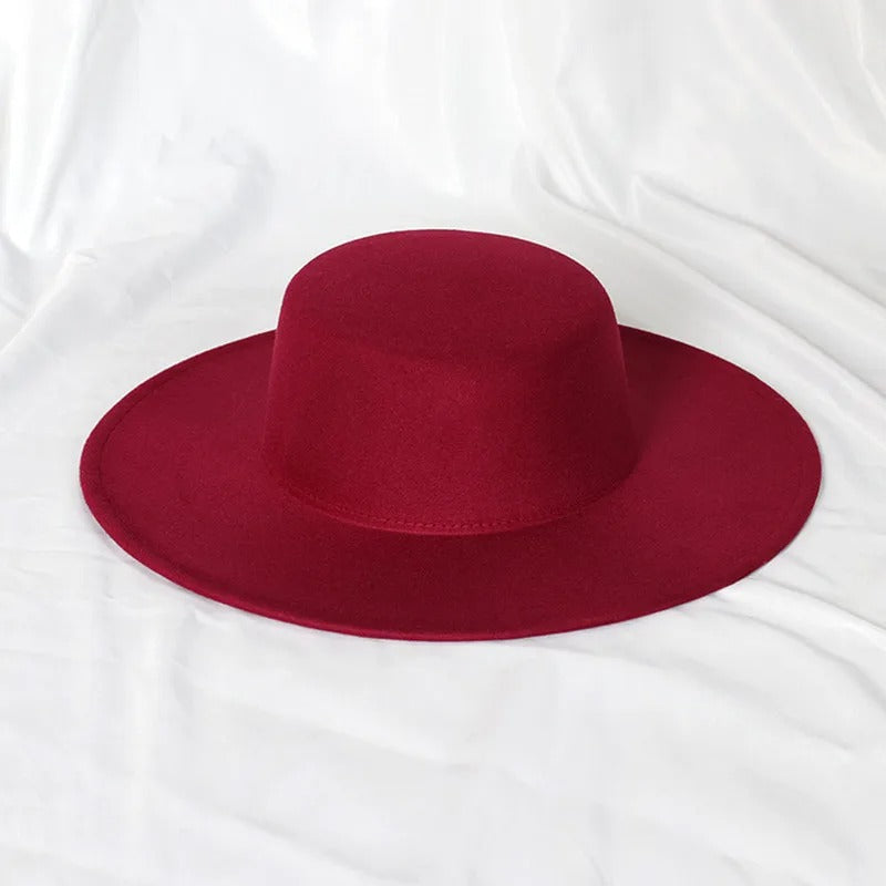oversized edge flat top hat retro French felt hat for Men, women