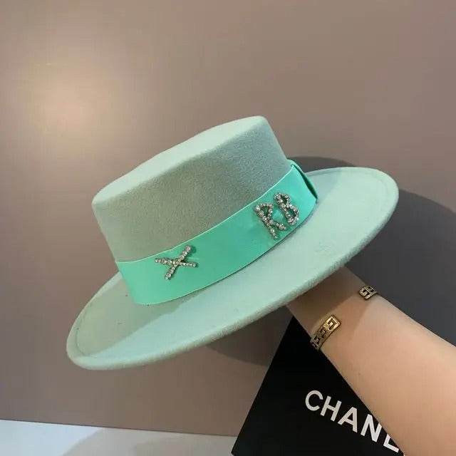 oversized edge flat top hat retro French felt hat for Men, women