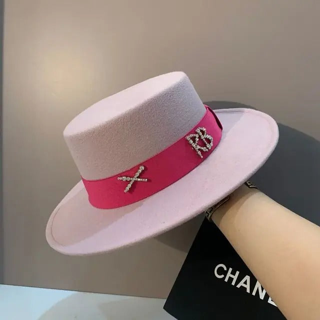 oversized edge flat top hat retro French felt hat for Men, women