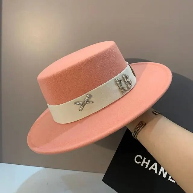 oversized edge flat top hat retro French felt hat for Men, women