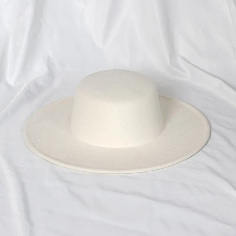 oversized edge flat top hat retro French felt hat for Men, women